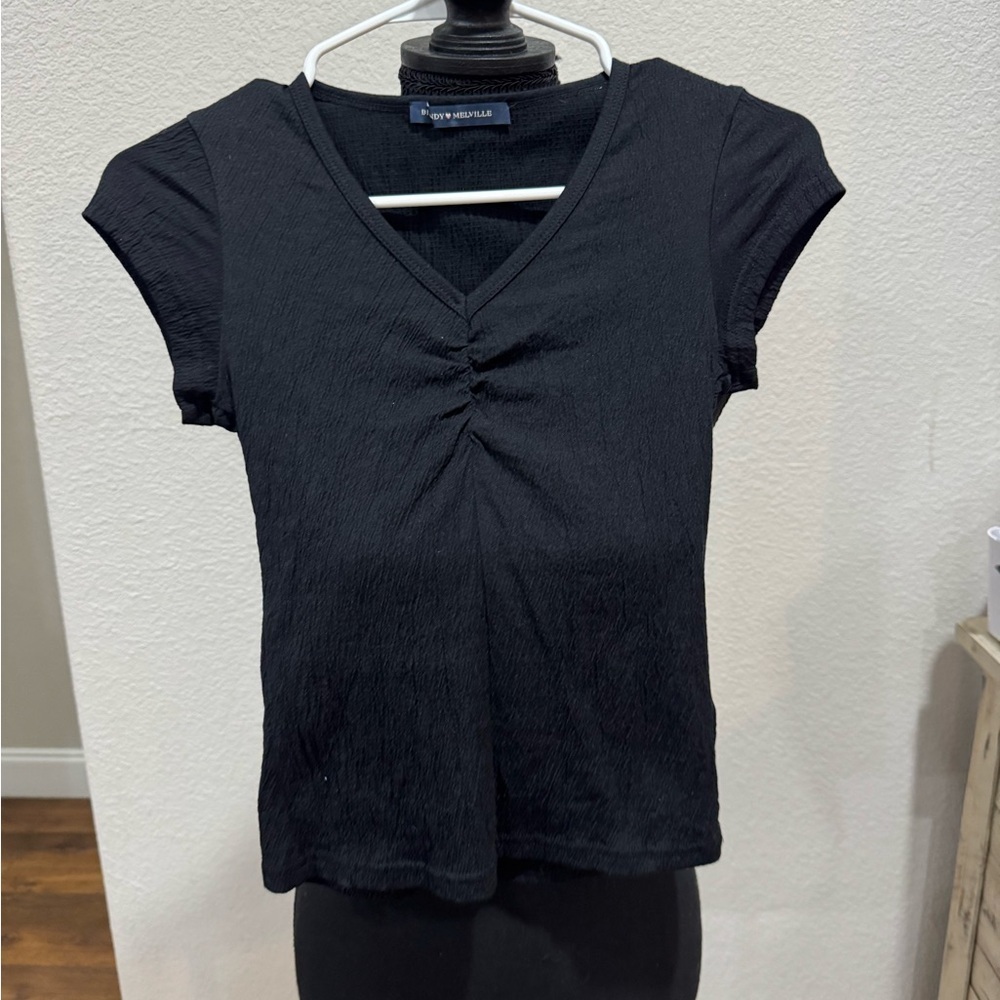 Brandy Melville Black Cap Sleeve Ruched Blouse